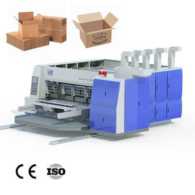 mesin cetak bergelombang, printer &amp; slotter karton bergelombang 4 warna &amp; pemotong mati putar